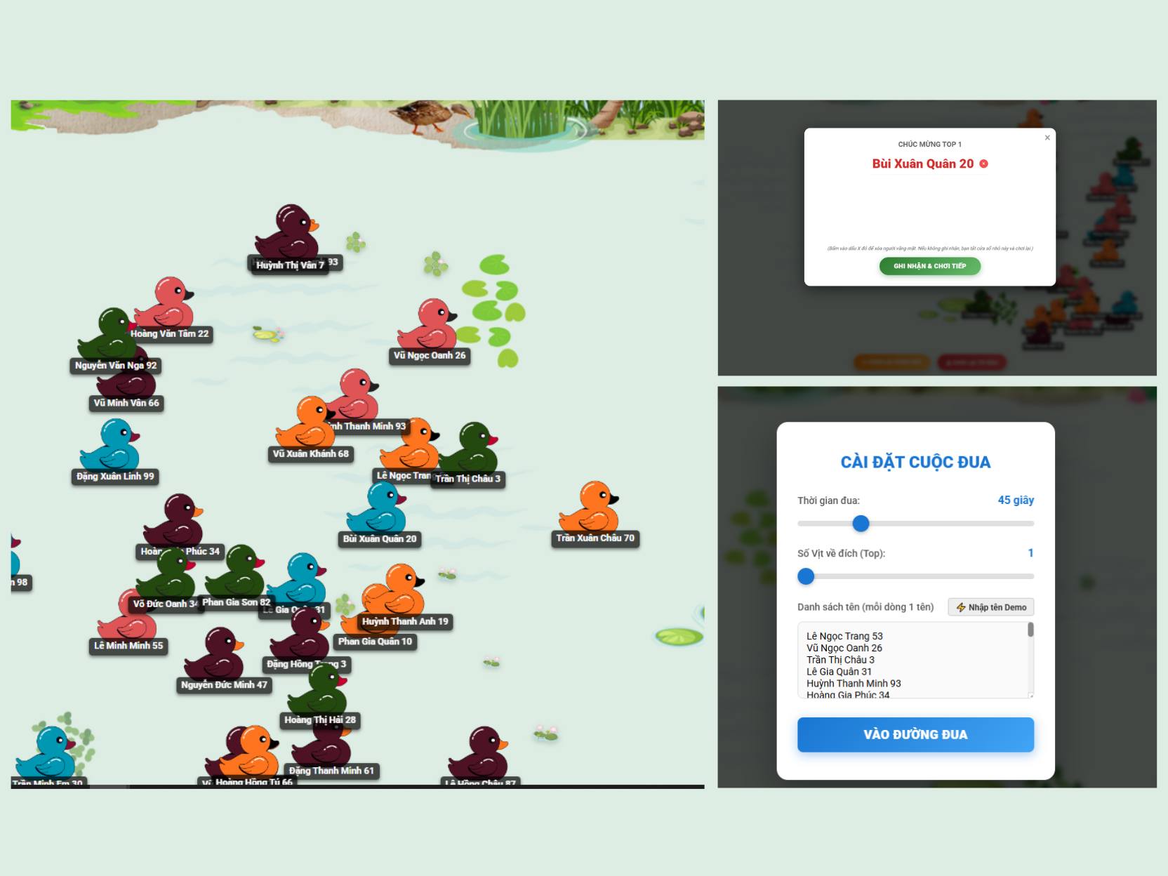 Tính năng Game Đua Vịt
